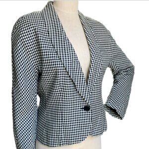 VTG Breckenridge ILGWU Houndstooth Black & White Blazer Sz 8 68G